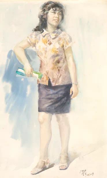 《夫人肖像》水彩画